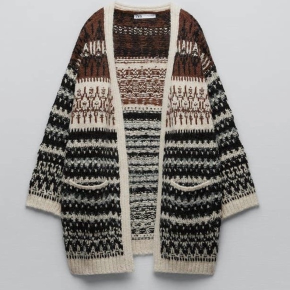 Zara Sweaters - JACQUARD KNIT CARDIGAN M-L | ECRU/ BROWN
REF. 3920/104